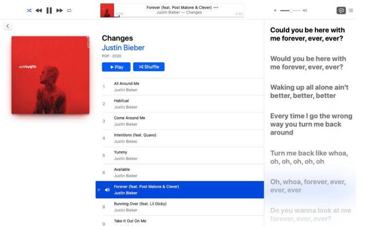 Ứng dụng Music trên macOS 10.15.4 beta đã có thể hiện lyric theo thời gian thực